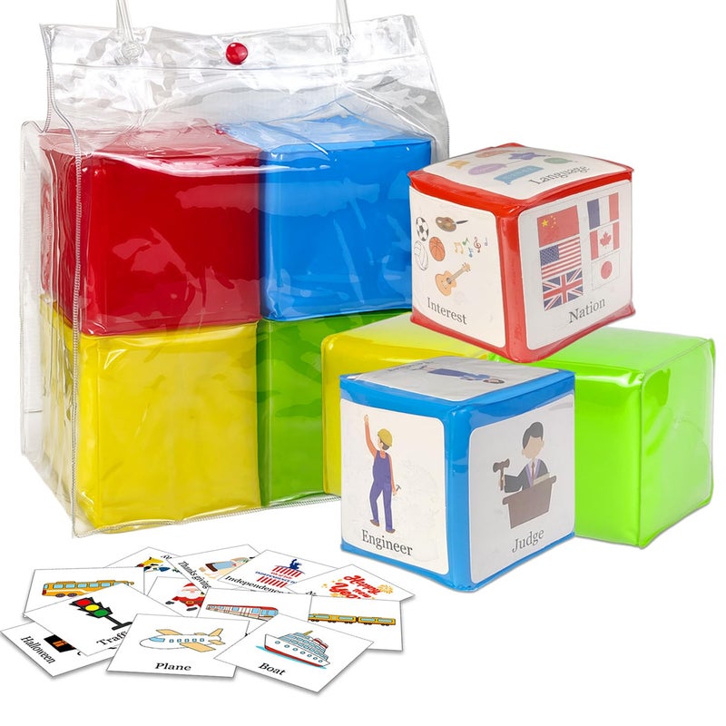 BOHEMIABY 3.9 in Large Education Foam Pocket Dice  Stacking Blocks Squishy Story Cubes  Home Classroom DIY Blank Dice with 24 Theme Cards for Exercise Language Expression Imagination(Colorful 4 Pcs) - Image 1